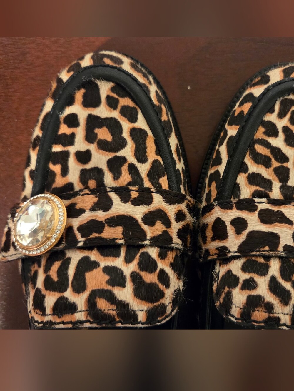 kate spade Leopard Print Jeweled Penny Loafers - Brown/Black,Size 6.5B - Picture 9 of 14